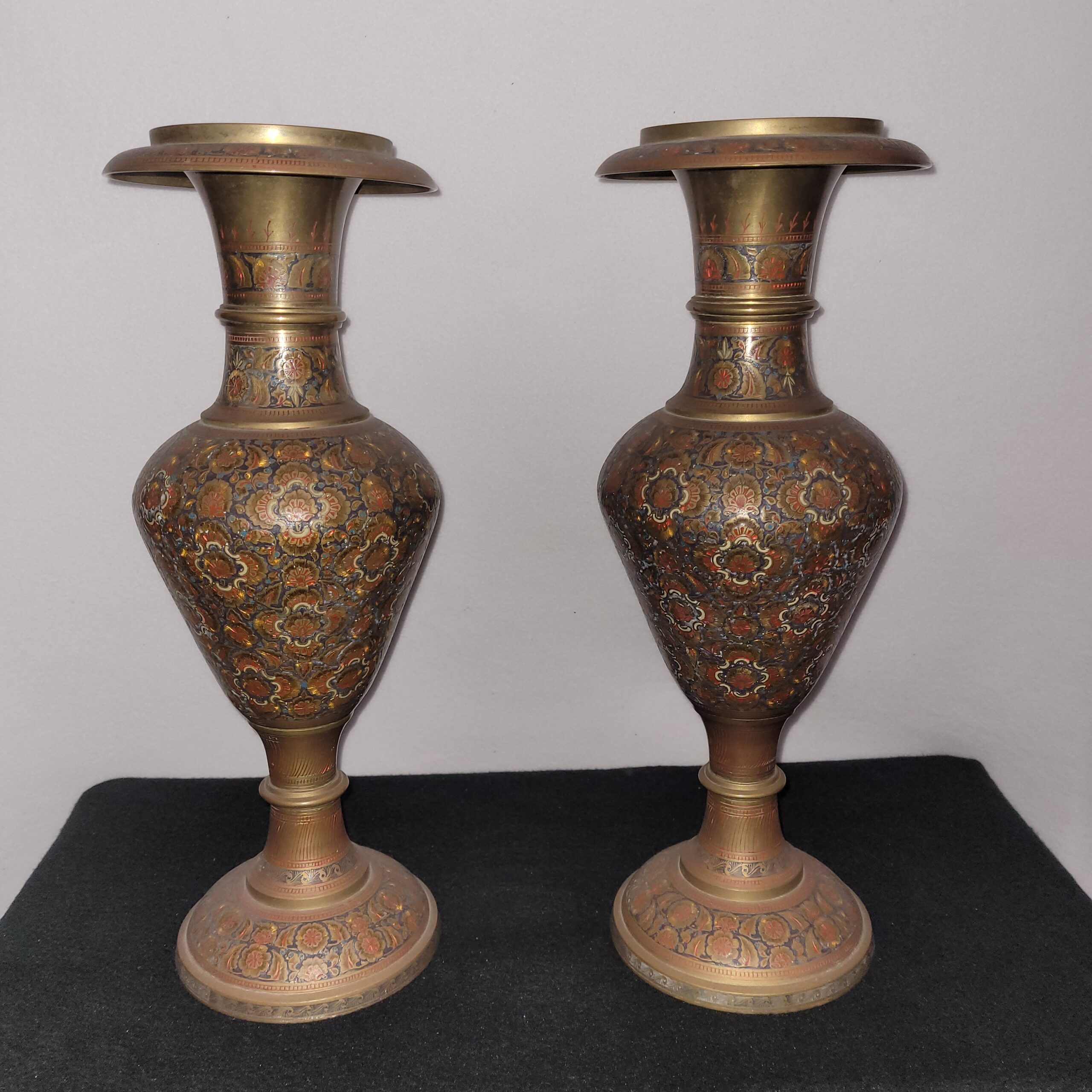 India Brass Enameled Vases
